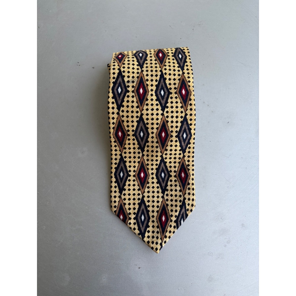 Ferrell Reed Parisian Mens Silk Tie Gold Geometric Diamond Handmade USA